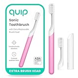 Quip Sonic Toothbrush for Adults with Timer - Includes Extra Brush Head and Travel Cover Mount - Electric, Soft Bristle Refill Head, Plastic Handle, 3 Month Battery Life - Travel Toothbrush - Magenta