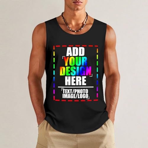 Custom Tank Tops for Men Personalized with Photo Text Logo Customized Sleeveless Shirt Front Print2
