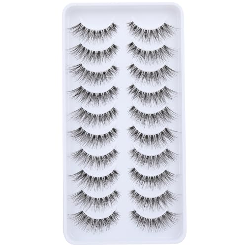 Newcally Lashes Natural Wispy False Eyelashes Cat Eye Lashes Hand-Knotted Soft Light Volume Fake Lashes Multipack