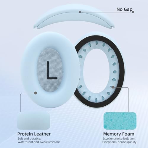 Earpads and Headband Cover Ear Muffs for Bose QC35 QC45 Headphones Accessories with Protein Leather& Memory Foam (Sky Blue) miniatura 4