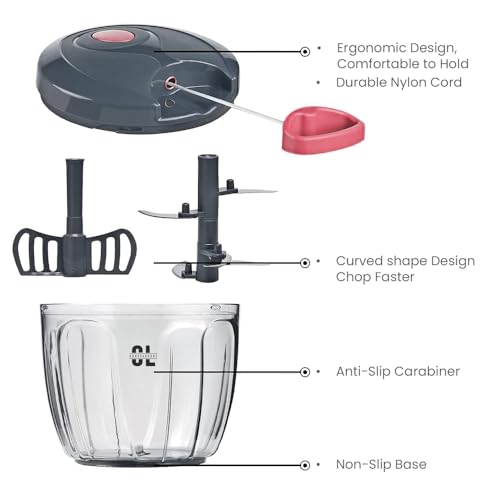 Image of Manual Hand Dori Vegetable Chopper for Kitchen Use 900 ml | Plastic Body & Stainless Steel Blade | Onion Cutter for Ginger, Garlic, Salad, Tomato, Potato | BPA Free | Pack of 1