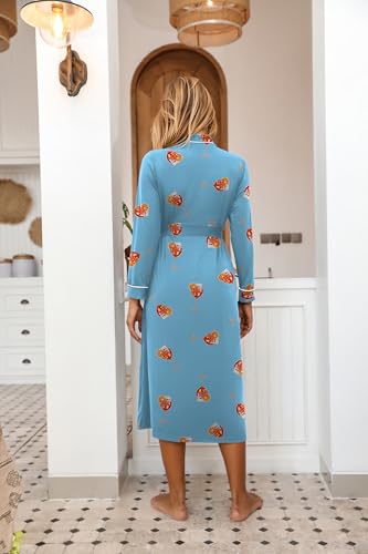 Image of Ekouaer Women Kimono Robes Full Length Knit Bathrobe Lightweight Soft Sleepwear V-neck Casual Ladies Loungewear S-XXL
