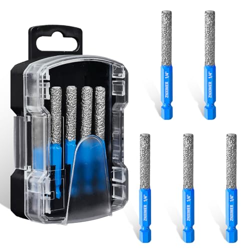 ZNXIMER Tile Drill Bits, 5pcs 1/4" Diamond Drill Bits for Ceramic Glass Porcelain Marble Granite, with Versatile Drilling and Milling