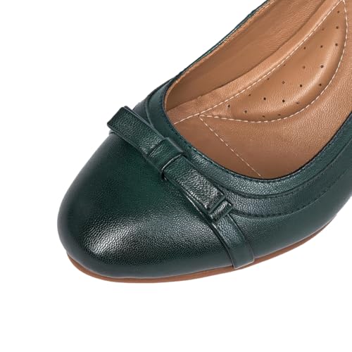 Image of Mona flying Women's Leather Chunky Pumps Dress High Heel Office Work Shoes