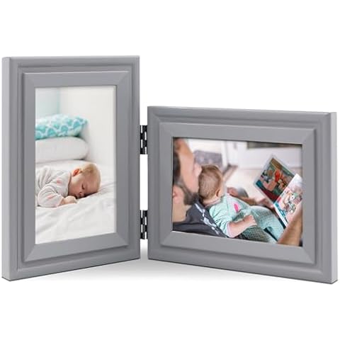 JD Concept Vertical Horizontal Combo, Art Double 5x7 Grey Wood Foldable Picture Frame - Opening 4.5x6.5 - for 5 by 7 Portrait and Landscape View Cover