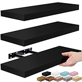 Sorbus Floating Shelves for Wall – 16 Inch Floating Shelf for Kitchen, Bedroom, Living Room, Bathroom, Home & Wall Decor - Mounted Bathroom Shelves with Invisible Brackets (Black, 3 Pack)
