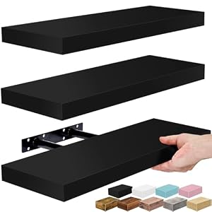 Sorbus Floating Shelves for Wall – 16 Inch Floating Shelf for Kitchen, Bedroom, Living Room, Bathroom, Home & Wall Decor – Mounted Bathroom Shelves with Invisible Brackets (Black, 3 Pack)