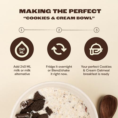 Image of GOAT Life Overnight Oats (75g) | 20g Protein | High Fiber | Instant Oats with Flax & Chia Seeds | No Sugar | Supports Weight Management & Muscle Recovery | Instant Breakfast | (Pack of 5, Cookies & Cream)