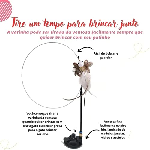 Brinquedo Interativo para Gato Varinha Com Ventosa Fixar Chão Vidro Porta com Bichinho e Guizo (Pass