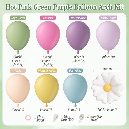 Kit d'arche de ballons vert sauge fleur rose violet pastel - 2