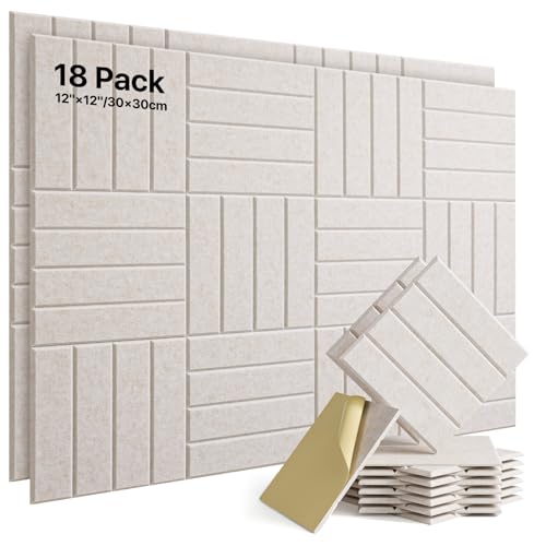 Image of 18 Pack Sound Proof Foam Panels for Walls, Self-Adhesive Acoustic Panels Sound Absorbing, 12 inch X 12 inch X 0.4 inch High Density Soundproof Wall Panels Tiles for Door, Ceiling, Home Office