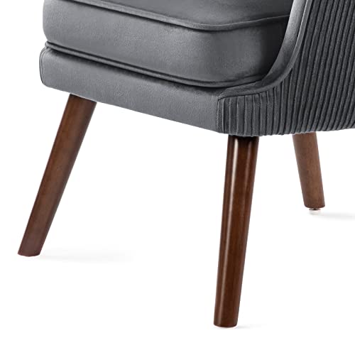Bekrvio Modern Accent Chair Wingback Armchair Club Chair With High-Back & Seat Cushion, Velvet Upholstered Tufted Lounge Sofa Chair With Solid Wood Legs For Living Room Bedroom (Grey) #TOP6