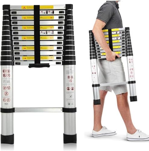 Teleskopleiter 3,8M Aluleiter Klappleiter Ausziehleiter Stehleiter Rutschfester, Teleskop-Design, aus hochwertigem Aluminium, Tragbar,Leichte, 150 kg Belastbarkeit