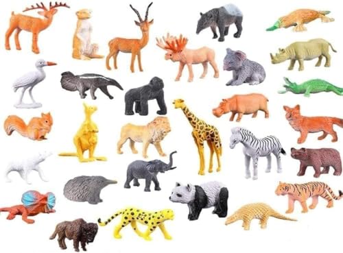 Image of YOOKO (12 PCS Animal Set Mini Jungle Animals Figure Toys Play Set | Realistic Wild Plastic | Includes Artificial Grass & Fencing | Learning Games for Boys, Girls, Kids