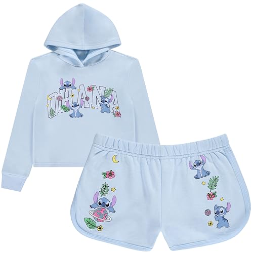 Image of Disney Girls Lilo & Stitch Clothing Set - Stitch Sweatshirt Hoodie and Shorts Set -Little and Big Girl Sizes 4-16