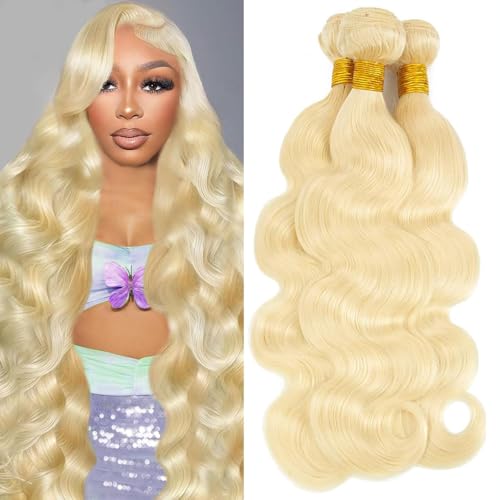 613 Bundles Human Hair 18 20 22 Inch Blonde Bundles Human Hair 3 Bundles 100% Unprocessed 16A Brazilian Virgin Hair 613 Body Wave Bundles Human Hair Extensions for Women