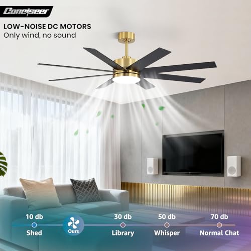 Image of 60 Inch Ceiling Fans with Lights and Remote, Dual Color 6 Blades, Bedroom Living Room Office Library Cafe Outdoor Industrial, 3CCT Dimmable, 6 Speed Reversible Quiet DC Motor, Gold /Wood Grain