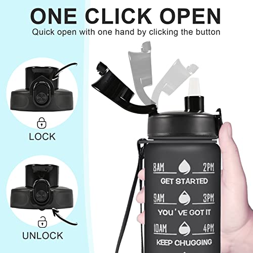 Image of Enerbone 32 oz Water Bottle, Leakproof BPA & Toxic Free, Motivational Water Bottle with Times to Drink and Straw, Fitness Sports Water Bottle with Strap for Office, Gym, Outdoor Sports, Black Matte