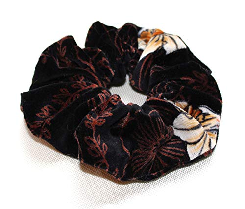 Haargummi aus Samt, floral, schwarz, Haar-Accessoire, Haargummi für Frauen, für Mädchen, designer scrunchie