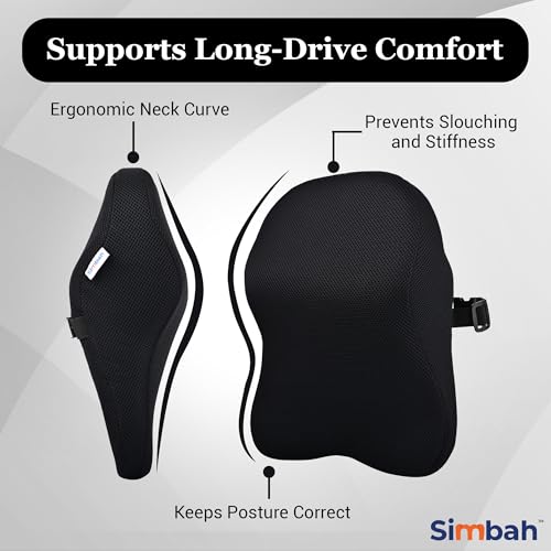 Image of Simbah Car Neck Rest Pillow | Ergonomic Memory Foam Neck Pillow for Car with Breathable Mesh Fabric & Zipper Removable Cover | Comfortable Neck Rest for Long Drives