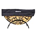 Woodhaven 5 Foot Black Crescent Firewood Rack With Cover - Heavy Duty Made In USA - Powder Coated Steel Wood Holder