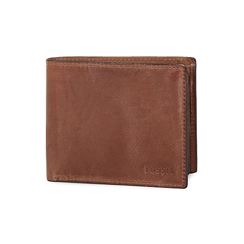 Image of Fossil Men's Wallet, Derrick Leather RFID-Blocking Wallet, Bifold with Coin Pocket, Brown