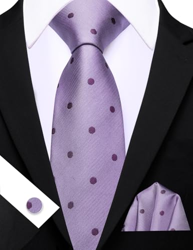 Image of Barry.Wang Ties for Men Silk Tie Sets Polka Dot Woven Necktie Pocket Square Cufflinks Business Wedding