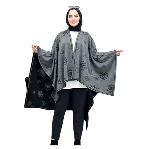 Capa bordada de copo de nieve para mujer, tela de punto suave, capa de invierno acogedora y cálida, elegante envoltura frontal abierta para clima frío y capas elegantes, gris, Altoa única