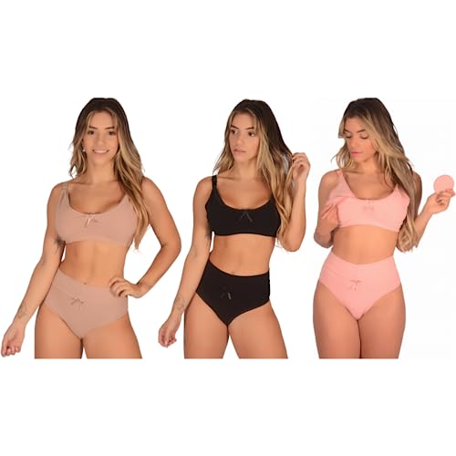 Kit 3 Conjuntos (Sutiã de Amamentação + Calcinha Alta Pós Parto) ...