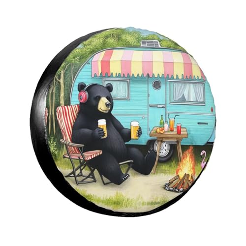 Image of Happy Bear Campers Spare Tire Cover-Cute Funny Waterproof Universal Spare Wheel Tire Covers Fit for Rv SUV Truck Camper Travel Trailer Accessories,16 inch