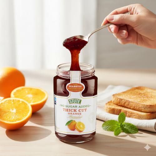 Image of Stute Thick Cut Orange Marmalade 430g, No Sugar Added, 90% Less Sugar & 30% Less Calories, Diabetic Friendly, Imported from UK