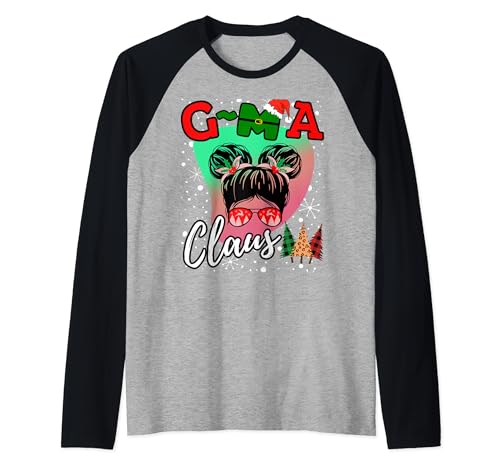 Funny Messy Bun Christmas Gma G-MA Claus Women Leopard Plaid Maglia con Maniche Raglan