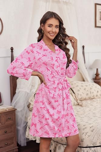 Image of HOTOUCH Womens Robe Lightweight Short Knit Bathrobe Soft Ladies Sleepwear with Pockets