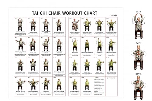 VLFFY Tai Chi Chair Workout Chart-30 Day Chair Tai Chi Exercise for Seniors & Beginners Canvas Wall Art for Home Gym Living Room Bedroom 18 * 12in