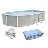 Blue Wave Belize 12x24-ft Oval 52-in Deep Hard Sided Steel Wall Above Ground Pool with 6-in Top Seats, 5-in Verticals, Skimmer & Vinyl Liner - 6,300 Gallon Cap for Family Swimming & Recreation