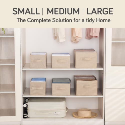 Image of HOKIPO Foldable Storage Boxes for Clothes Organizer for Wardrobe | Storage Bins for Wardrobe Fabric Organizers with Handle, Medium, Pack of 2 - Beige (AR-6684-BGE*2)
