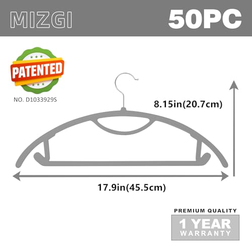 Mizgi Premium Velvet Hangers 50-Pack,No Shoulder Bump Hangers W/Tie Bar Ultra Thin Space Saving Non Slip Hangers Heavy Duty Felt Rounded Clothes Hangers For Sweaters,Coat,Jackets,Pants,Shirts thumb #1
