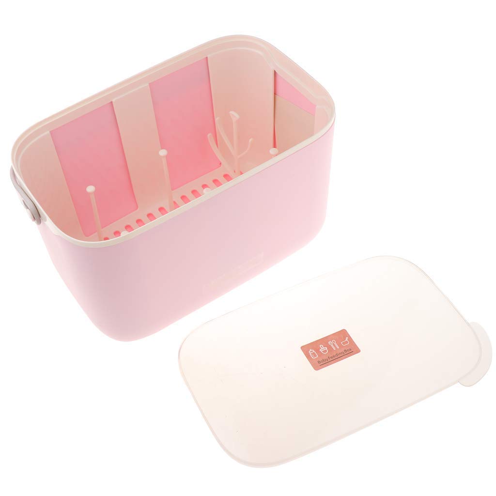 Tragbare Flaschenbox Baby Milchflasche Aufbewahrungsbox Flaschenkiste mit Trockenständer (Rosa)