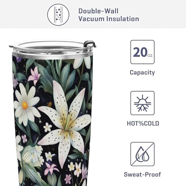 12 Oz Stainless Steel Vacuum Insulated Tumbler Beautiful Flowers Butterfly Coffee Cup with Lids and Straw Double Wall Water Travel Mug for Hot and Cold Drinks for Home Office