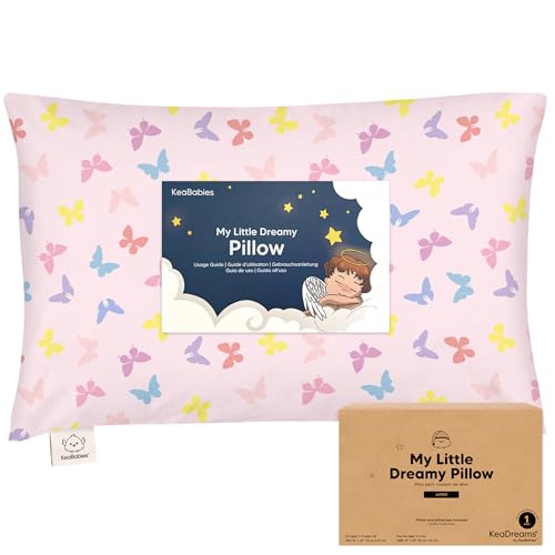 Image of KeaBabies Organic Toddler Pillow with Pillowcase, Jumbo 14X20 (Flutter) | Soft Cotton Toddler Pillows for Sleeping, Machine Washable, Perfect for Travel, School, Daycare, Nap, Kids Toddler Bed Set