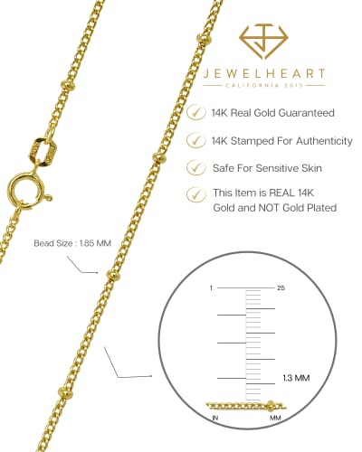 Jewelheart 14K Real Gold Bead Station Necklace - Diamond Cut Cuban Link Satellite Ball Chain For Women - Dainty Gold Pendant Necklace 14" #TOP5