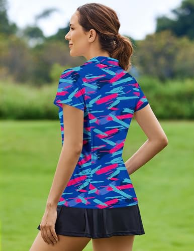 Image of PINSPARK Womens Golf Shirt Short Sleeve Polo V-Neck Quick Dry Tennis Tops | Moisture-wicking Breathable Fabric, Classic Collar, Slim Fit, Ideal for Golf Tennis Pickleball Casual