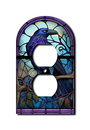 Off The Wall Plates - Stained Glass Look Crow - Single Gang Outlet