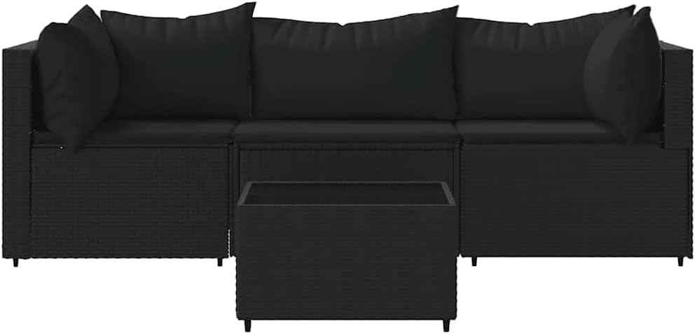 Patio Lounge Set Black PE Rattan, Powder-Coated Steel, Tempered Glass, Outdoor Sofas, 319783