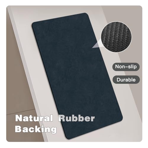 Bathroom Mat Quick Dry, Bathroom Rugs Non Slip Washable Thin Absorbent Bath Mat Fits Under Door Bathroom Floor Mat Perfect for Bath, Shower, or Sink 24"x70" Navy Blue