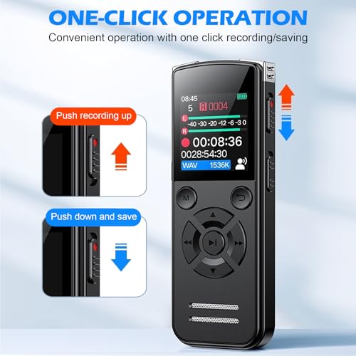 64GB Diktiergerät, EIN-Knopf Aufnahmegerät, Mini Voice Recorder 1536 Kbps für Meetings, Vorlesungen und Interviews, USB-C wiederaufladbar