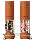 ThermoMaven Electric Salt and Pepper Grinder Set, 110ml Larger Rechargeable Automatic Salt and Pepper Mill Grinder with 6 Adjustable Coarseness, Electric Salt and Pepper Shakers, LED, Burnt Orange
