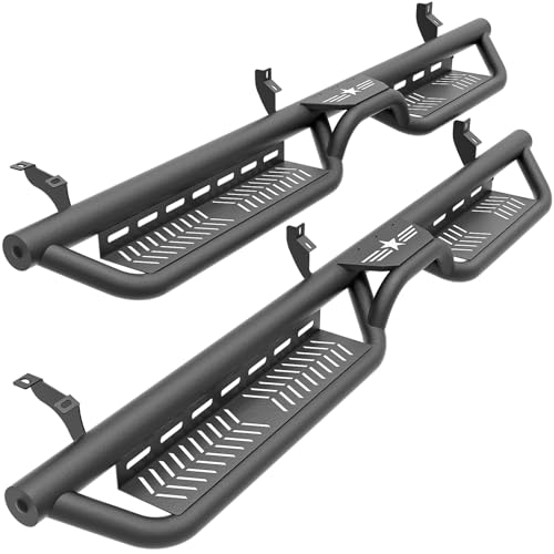 SOENBOO Crew Cab Running Boards Side Steps Compatible for 2019-2025 Ford Ranger Supercrew Cab (4 Full Size Doors), Two Stairs Design Bolt-on Side Rails Step Nerf Bar (Black Powder Coated, Star Logo)