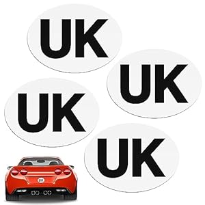 KIPTVO 4PCS UK Magnetic Car Stickers for Europe, Fully Magnetic UK Stickers for European Roads, Oval Stickers Waterproof Self Adhesive Magnet UK Plate Stickers, for Cars, Vans, Trucks