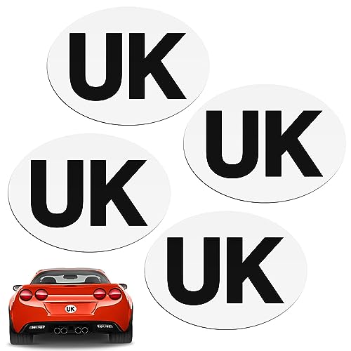 KIPTVO 4PCS UK Magnetic Car Stickers for Europe, Fully Magnetic UK Stickers for European Roads, Oval Stickers Waterproof Self Adhesive Magnet UK Plate Stickers, for Cars, Vans, Trucks